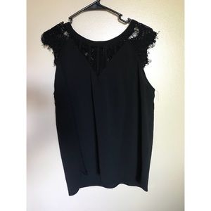 Black Lace Detail Cap-Sleeve Blouse